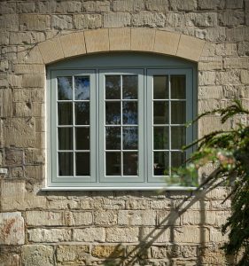 Flush sash window in green