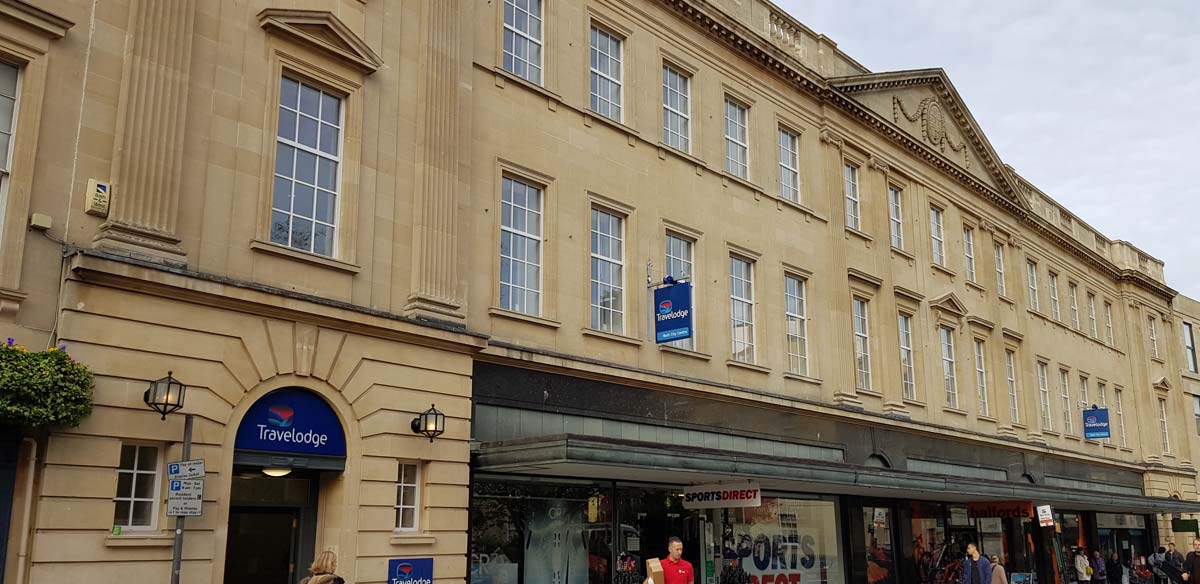 White windows with georgian bars installed for Travel Lodge refurbishment in Bath