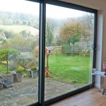 Internal view of aluminium sliding patio doors from the living room