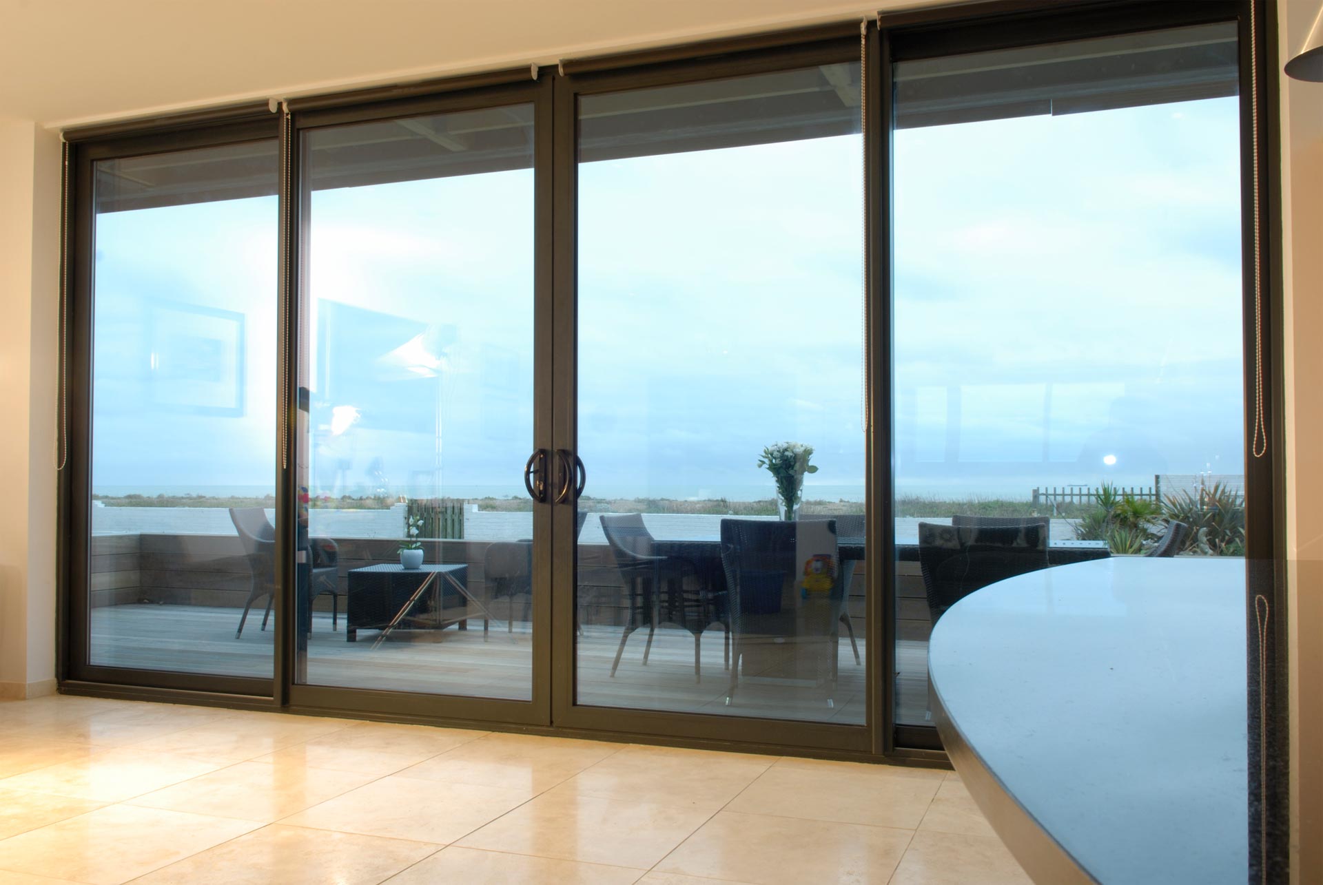 Aluminium sliding patio door with large glass span